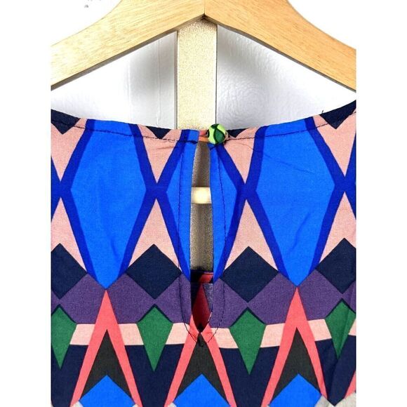 J. Crew Bold, Bright, Geometric Print S/S Blouse 100% Silk, EUC Size 6 - Picture 5 of 7